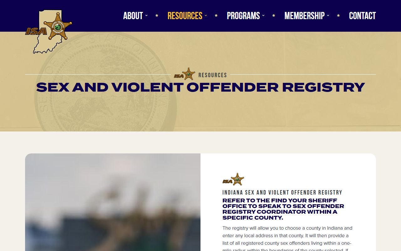 Indiana Sheriffs Association sex offender registry resources page