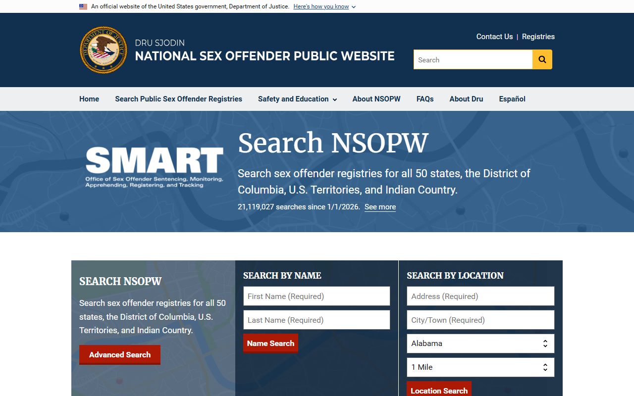 National Sex Offender Public Website connecting to Indiana sex offender data